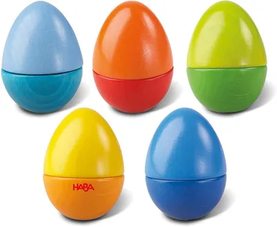 Produktbild von HABA Musikeier – 5 Bunte Rasseleier aus Holz zur musikalischen Frühförderung für