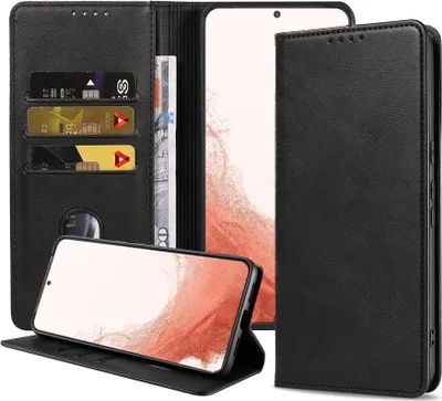 Produktbild von Smartphonica Samsung Galaxy S22 Plus kunstleren hoesje  met magnetische sluiting en pashouders book case - zwart