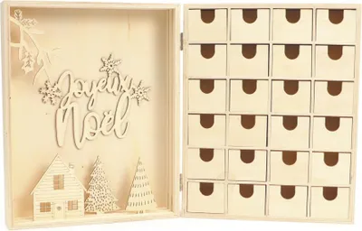 Produktbild von Graine Creative Holz Adventskalender Weihnachten 24 Schubladen 3D Figuren