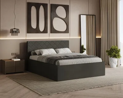Produktbild von Polsterbett MATELASSE mit Kopfteil, 180x200 cm, Doppelbett mit Bettkasten und Lattenrost aus Holz, Velourstoff, Farbe: Dunkelgrau