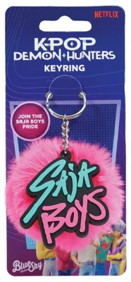 Immagine prodotto di Portachiavi a forma di pompon con il tema dei cacciatori di demoni K-Pop, con il gruppo Saja Boys