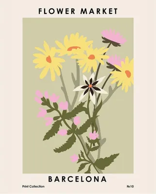 Produktbild von Pyramid International - bedruckt "Barcelona Flower Market" PM6372 (30 cm x 40 cm) (Grün/Gelb/Pink)