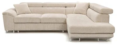 Image de Best Mobilier Baoji - Canapé d'angle droit 5 places convertible avec têtières et coffre en velours côtelé , Beige