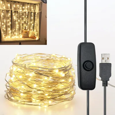 Obrázek produktu pro Pohádková světla 12m 120 LED světelných řetězců USB IP65 Vodotěsné teplé bílé pro Vánoce, svatby, vnitřní/venkovní stříbrný drát