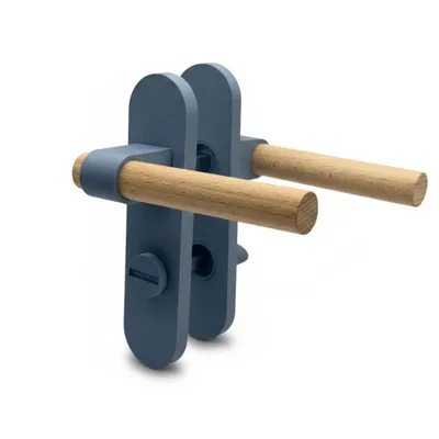 Produktbild von Türdrücker-Garnitur mit Langschild | Blau | Modernes Design | Nachhaltiger -Kunststoff | Komplett-Set inkl. Montagematerial