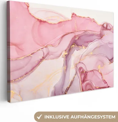 Produktbild von MuchoWow® - Leinwandbilder - Gold - Marmor - Rosa, Wandbild, Wanddeko Bilder Wohnzimmer, 60x40cm