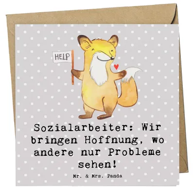 Produktbild von Mr. & Mrs. Panda Grußkarte Sozialarbeiterin Hoffnungsträger - Grau Pastell - Geschenk, doppelkarte, Handarbeit, Glückwunschkarte, anlasskarte, Klappkarte, faltkarte