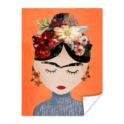 Produktbild von MuchoWow® Poster – Porträt – Frida Kahlo – Orange – Frau – Blumen – 30x40