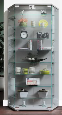 Produktbild von VCM Glasvitrine stehend | Vitrine Glas mit ESG-Sicherheitsglas | Maße ca.  H. 114 x B. 83 x T. 17 cm | Standvitrine Glas | Modern und platzsparend | Glas Vitrinenschrank – Cenila XL