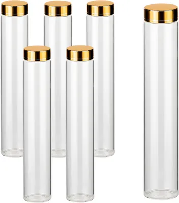 Immagine prodotto di set di 6 barattoli a vite da 150 ml con coperchio color oro - Piccoli barattoli cilindrici con tappo per spezie, cosmetici, accessori artigianali