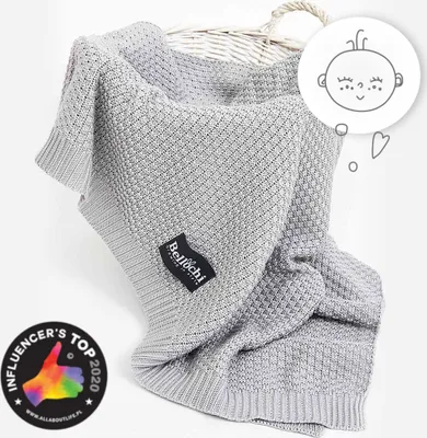 Produktbild von Bellochi Babydecke für Mädchen und Junge - 100% Bambus - Kuscheldecke Kinder Erstlingsdecke Strickdecke - für den Sommer - Superweich Atmungsaktiv - 100x80 cm - Grau (Stella)