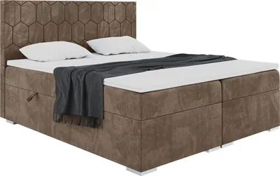 Produktbild von MEBLINI Boxspringbett mit Bettkasten - Gepolstert Doppelbett mit Matratze und Topper - Polsterbett mit Stauraum - Bett mit Kopfteil - Stauraumbett - PILATO - 120x200 - H3/Braun Samt