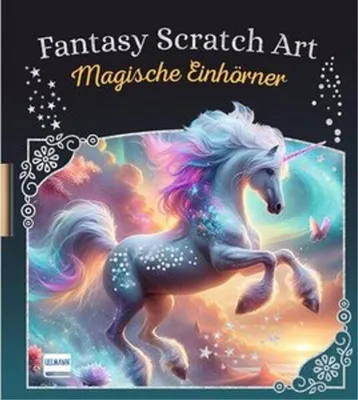 Productafbeelding van Fantasy Krabbelkunst: Magische Eenhoorns, 12 krabbelplaten voor kinderen vanaf 5 jaar, inclusief bamboestift