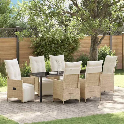 Image de Mobilier d'extérieur exclusif - Ensemble de table et chaises de jardin pour 7 personnes, en polyrotin beige