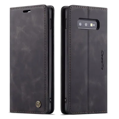 Produktbild von Galaxy S10E Hülle, Retro Kunstledertasche, Kartenfächer, Standfunktion Schutzhülle für Samsung Galaxy S10E Schwarz