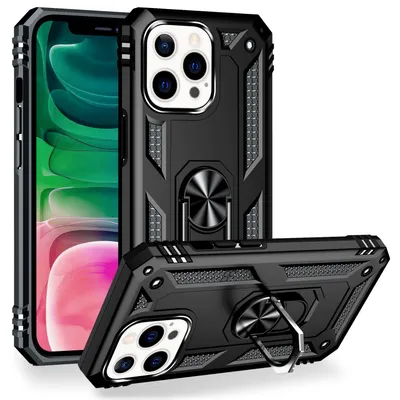 Produktbild von NALIA Ring Hülle für iPhone 13 Pro, Hard Case mit Silikon Bumper Cover Schutz Schwarz