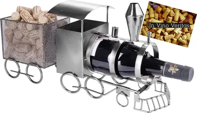 Produktbild von BRUBAKER Weinflaschenhalter Lokomotive - Metall Skulptur Flaschenständer - 42 cm Metallfigur Wein Geschenk für Lokführer und Eisenbahn Fans - mit Grußkarte