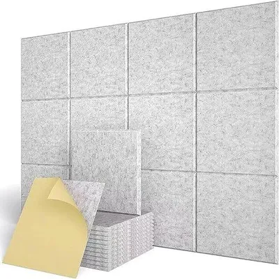 Obrázok produktu pre Samolepiace akustické panely – 12 kusov Zvukovoizolačné dosky – 30 x 30 cm – Polyester s vysokou hustotou – Do štúdia, kancelárie a herne – Striebornosivé