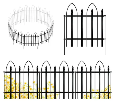 Produktbild von Dekorativer Gartenzaun aus Metall, 61 cm H * 61 cm B * 5 Paneele, 3,05 m Gesamtlänge, faltbar, Landschaftszaun für Blumenbeet, Hof, Tierbarriere