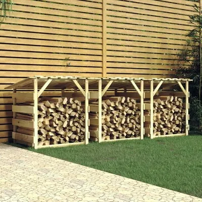 Productafbeelding van 3 stuks: Houtopslagrek voor buiten, houtopslag, houten overkapping, houtopslag, houten rek, houtopslag voor de kachel, tuingebruik, houtopslag, pergola met dak, 100x90x100 cm, gemaakt van grenenhout, geïmpregneerd