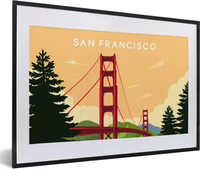 Produktbild von MuchoWow® MuchoWow® Gerahmtes Poster San Francisco - Brücke - USA - Golden Gate Bridge 60x40 cm - Poster mit zchwarzem Bilderrahmen - Schlafzimmer - Plakat in Rahmen - Drucken