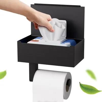 Produktbild von Toilettenpapierhalter Schwarz Heatigo ohne Bohren Feuchttücherbox Ablage Badezimmer