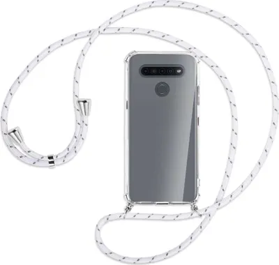 Produktbild von Handykette Backcover-Schutzhülle mit Band (Metall silberfarben) für LG K41S LM-K410 - weiß/grau