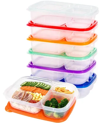 7er-Set Lunchboxen mit Deckel, BPA-frei, 3 Fächer, bunt