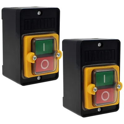 Produktbild von 2 Stück Maschinenschalter Switch Pushbutton Drucktaste AC220V / 380V 10A EIN/AUS-Drucktastenschalter Plastik Sicherheitsschalter mit Wasserdichter Staubdichter Box für Schleifmaschine Textilmaschine