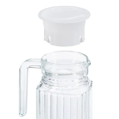 Produktbild von 2 x Saftkrug 1 l, Gastro, Henkel, Glas, spülmaschinenfester Pitcher, Wasserkaraffe, Deckel, schmale Form, klar