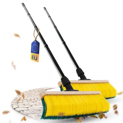 Zdjęcie produktu dla Novaliv, 2 sztuki szczotki do grabienia z trzonkiem o długości 60 cm, specjalna szczotka z zakrzywionymi włóknami - idealna jako szczotka ogrodowa, szczotka do usuwania chwastów, szczotka do sztucznej trawy, idealna do użytku podczas kempingu, jako szczotka uliczna