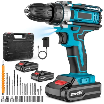 Image de Visseuse-perceuse sans fil - Visseuse sans fil 21V - 2 vitesses - 1350 tr/min - Batterie lithium-ion - 2 batteries