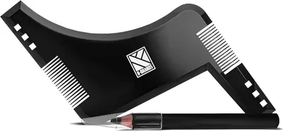 Produktbild von Bartschablone und Bartpflege-Set für Männer | Schablone für Bartkonturen, Rasierhilfe, Stift und Kamm | Zubehör für Bartstyling und Pflege