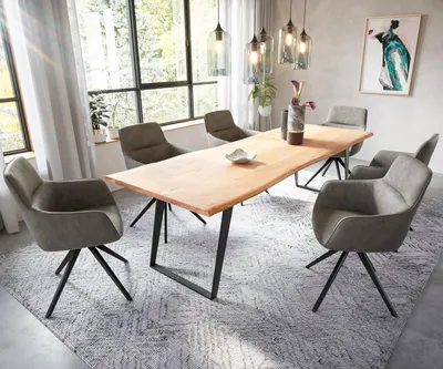 Produktbild von DELIFE Esstisch Edge 260x100 Akazie Natur Metall Schräg Live-Edge