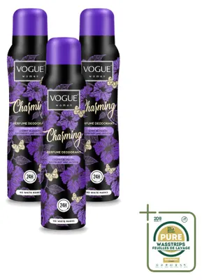 Produktbild von 3 x Vogue Women Charming Parfum Deodorant - Japanse Kirschblüte, Himbeere und Jasmin - 150 ml - Vorratspackung - 3 Stücke