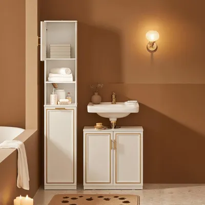 Image de Armoire de salle de bain - Armoire colonne - Rangement - Meuble de salle de bain - Meuble sous vasque - Étroit et haut