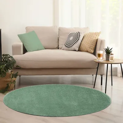 Produktbild von Teppich rund Wohnzimmer Kurzflor Einfarbig für Schlafzimmer kinderzimmer weich Rund, Farbe:Grün, Size:160 cm Round