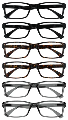 Produktbild von OPULIZE PEP Lesebrille für Damen und Herren - 6er Pack- Große Rechteckige Brille - Komfortable Federscharniere - Kratzfest - Schwarz Braun Grau +1.50