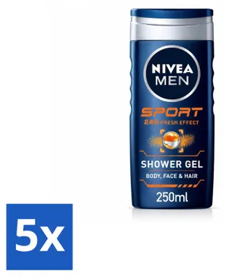 Imagen del producto de 5 unidades de gel de ducha NIVEA MEN Sport, 250 ml cada uno. Paquete económico