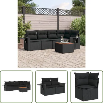 Produktbild von The Living Store 6-tlg. Garten-Sofagarnitur mit Kissen Schwarz Poly Rattan