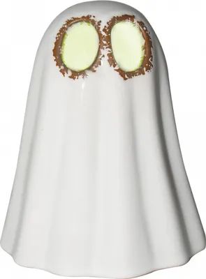 Produktbild von Weißer Keramik Geist mit beleuchteten Augen 15cm als kinderfreundliche Halloween Deko