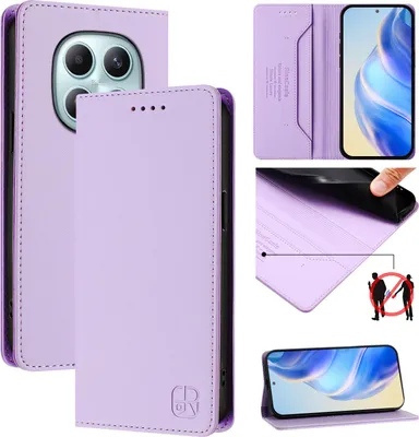 Obrázek produktu pro Kožené pouzdro pro Xiaomi Redmi Note 15 4G, flipové pouzdro s přihrádkami na karty, peněženkou a stojánkem Fialový
