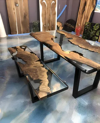 Obrázok produktu pre Esstisch Tisch Küchentisch Moderne Wasserfall Fluss Epoxid Harz Möbel Tische