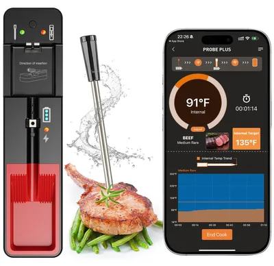 Produktbild von 2026 Smart kabelloses Fleischthermometer, 1 Sensoren, Digital, 0,5s Schnellmessung, IP67 wasserdicht, für Grill, Ofen, Smoker, Airfryer