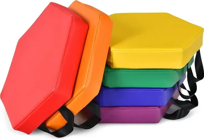 Produktbild von 6er Set Stuhlkissen mit Griff, Sitzkissen für Kinder, Sitzerhöhung aus Schaumstoff & PU, Bodenkissen mit Reißverschluss, für Kinderzimmer und Kindergarten (Bunt)