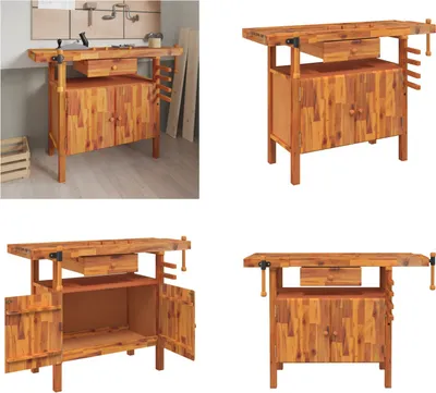 Image de vidaXL Etabli avec tiroirs étaux 124x52x83 cm Bois d'acacia - Etabli - Etablis - Table de travail - Poste de travail
