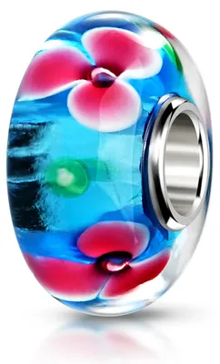 Produktbild von MATERIA by Matthias Wagner Blumen Glas Bead blau pink für Beads Armband 1027