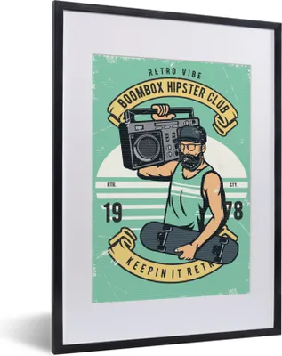 Produktbild von MuchoWow® MuchoWow® Gerahmtes Poster Radio - Skateboard - Retro 30x40 cm - Poster mit zchwarzem Bilderrahmen - Wandposter Schlafzimmer