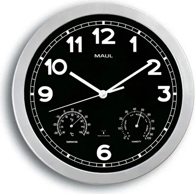 Produktbild von MAUL Wanduhr MAULdrive Ø 30 x 5 cm funkgesteuert Kunststoff 1 x AA (1.5 V) silber
