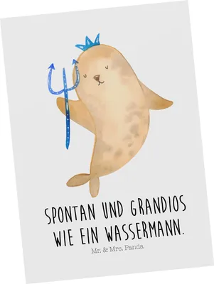 Produktbild von Mr. & Mrs. Panda Postkarte Sternzeichen Wassermann - Weiß - Geschenk, bildkarte, Grußkarte, Ansichtskarten, Ansichtskarte, Meermann, Meer, Postkarten, Geburtstag Januar